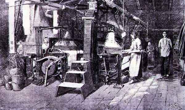 Woollen Mill, from the 'Catalan Illustrated', 15 June 1888 Oil Painting - Anonymous Artist
