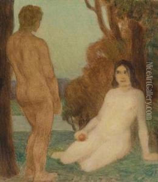 Adam Und Eva Oil Painting - Eduard Kasparides