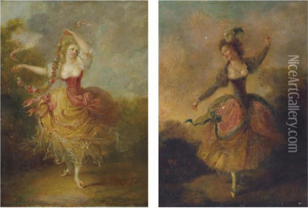 Deux Danseuses Avec Inscriptions 'mlle Duthe Par J.f. Schall' Oil Painting - Jean-Frederic Schall