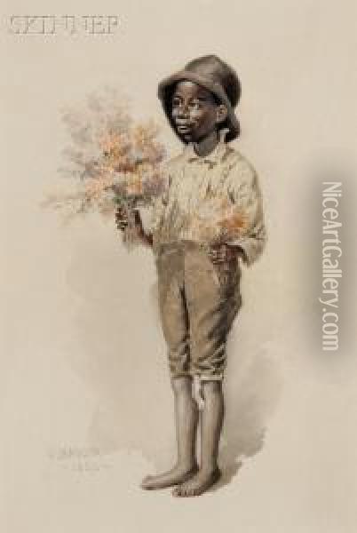 Young Boy Selling Flowers Oil Painting - James Henry Moser