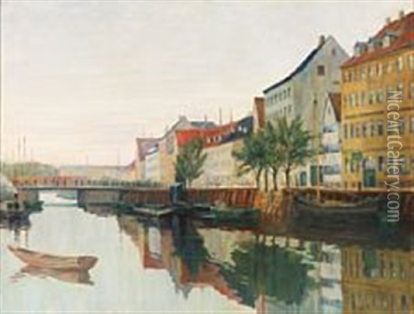 Scene From Christianshavn Oil Painting - Johan Rohde