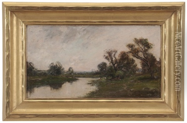 River Landscape Oil Painting - Edward B. Gay