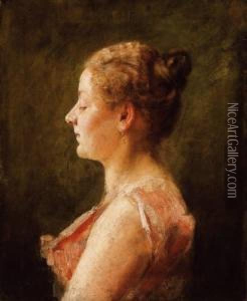 Girl With A Bun Oil Painting - Simon Hollosy