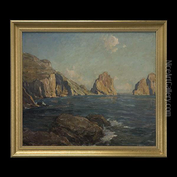 Rocks At Laguna Beach. Oil Painting - Louis K. Klingelhofer