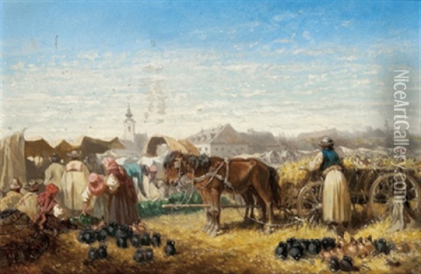 Markt Vor Einem Ungarischen Dorf Oil Painting - Alexander Ritter Von Bensa