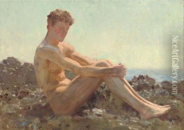 The Sun-bather Oil Painting - Henry Scott Tuke