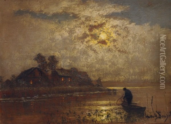 Fisherman In The Moonlight Oil Painting - Louis Douzette