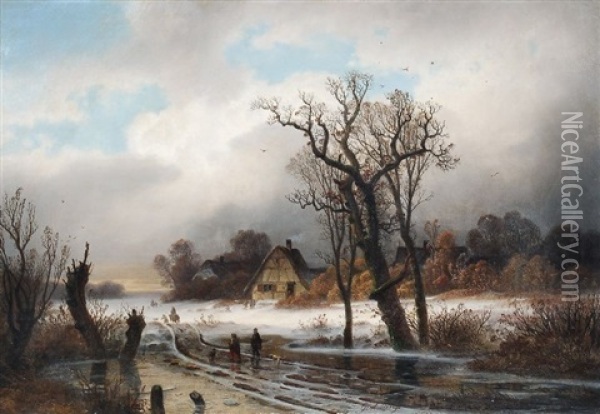 Winterlandschaft Mit Figurenstaffage Oil Painting - Johann Gustav Lange