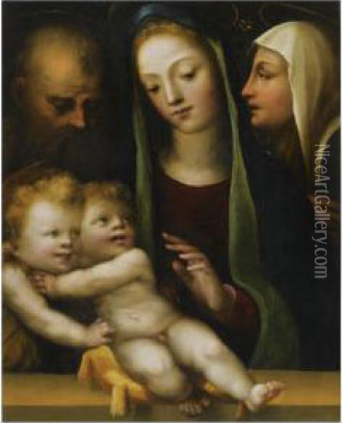 The Holy Family With The Infant Saint John The Baptist And Saint Catherine Of Siena Oil Painting - Domenico Beccafumi