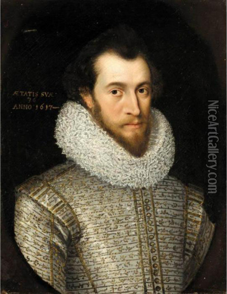 Portrait Of A Nobleman, Said To Be Robert, Earl Of Essex Oil Painting - William Larkin