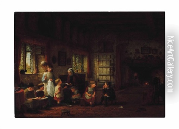 The Village School Oil Painting - Frederick Daniel Hardy