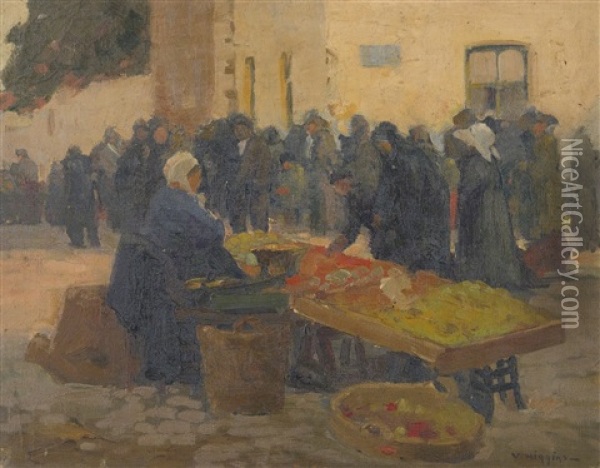 Belgian Marketplace Oil Painting - Victor William Higgins