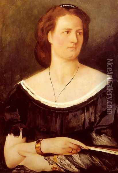 Portrait Of A Lady Holding A Fan Oil Painting - Anselm Friedrich Feuerbach