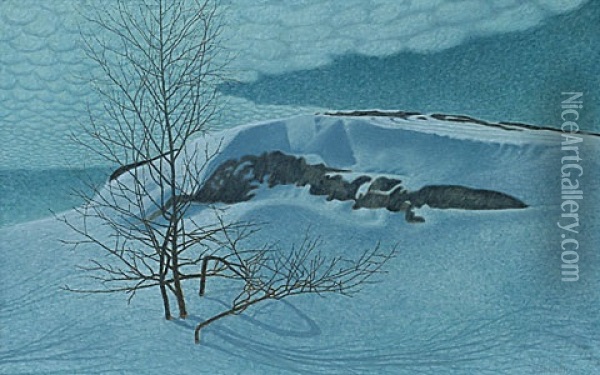 Vinterlandskap Oil Painting - Bror Lindh