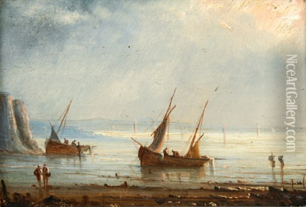 Fisherboats On The Beach Oil Painting - Henriette Gudin