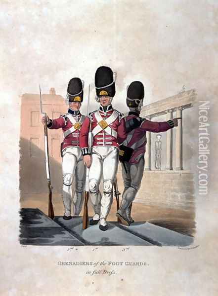 Grenadiers of the Foot Guards in Full Dress, from Costumes of the Army of the British Empire, according to the last regulations 1812, engraved by J.C. Stadler, published by Colnaghi and Co. 1812-15 Oil Painting - Charles Hamilton Smith