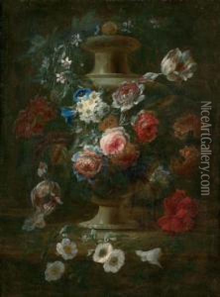 Guirlande De Fleurs Autour D'un Vase Oil Painting - Caspar Pieter I Verbrugghen