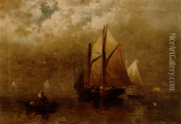 Foggy Morning On The Hudson Oil Painting - Franklin Dullin Briscoe