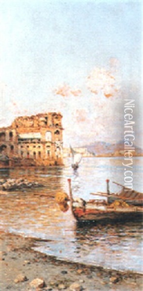 Napoli, Da Palazzo Donn'anna Oil Painting - Consalvo Carelli