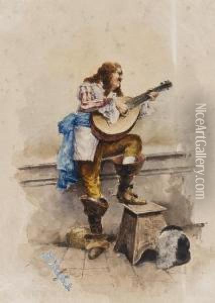 Musician With Lute Oil Painting - Ferdinand Victor Leon Roybet