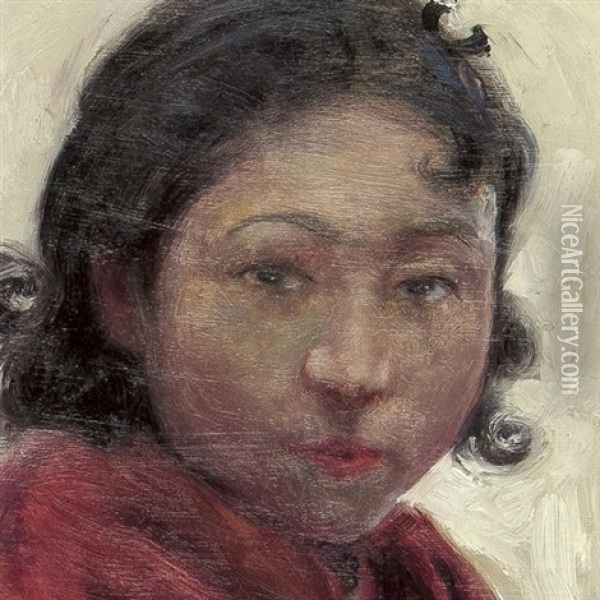 Portrait Of A Girl Oil Painting - Saburosuke Okada