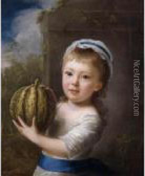 Portrait Of A Girl Holding A Melon Oil Painting - Nathaniel Hone