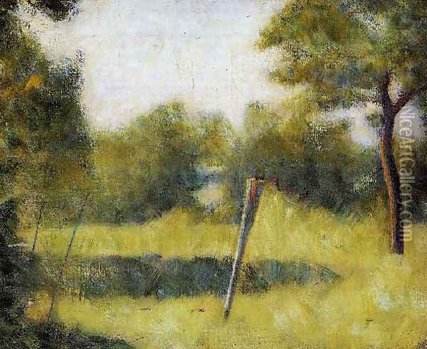 The Clearing Aka Landscape With A Stake Oil Painting - Georges Seurat