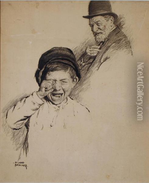Old Man And Young Boy Oil Painting - M. Leone Bracker