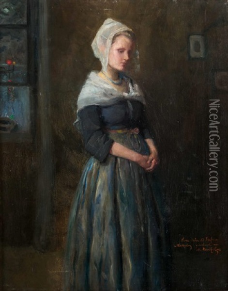 Stehende Junge Frau In Der Stube Oil Painting - Otto Henschel