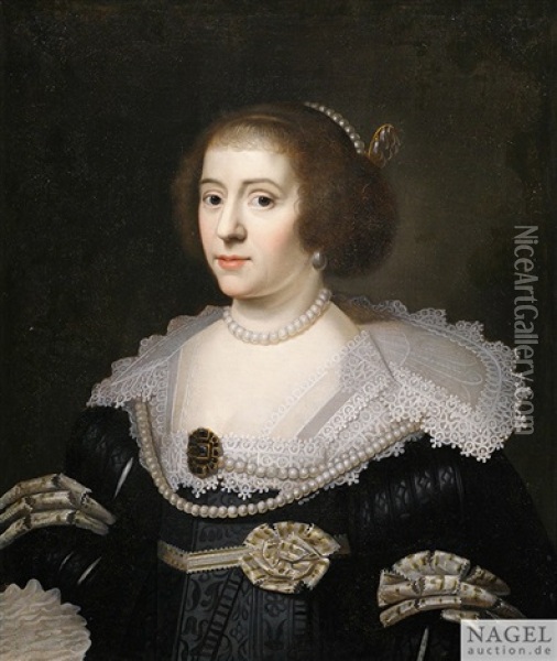 Portrait Der Grafin Amalia Von Solms-braunfels, Prinzessin Von Oranien Und Grafin Von Nassau Als Halbfigur Oil Painting - Michiel Janszoon van Mierevelt