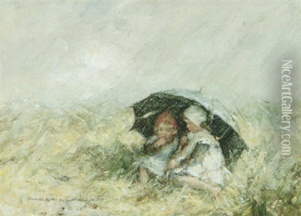 Under The Umbrella Oil Painting - Robert Gemmell Hutchison