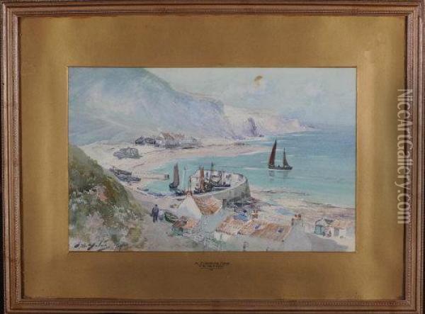 A Fishers Cove Oil Painting - Thomas Swift Hutton