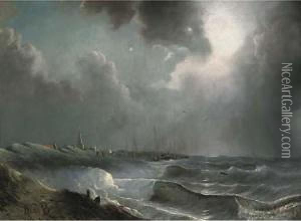 Scheveningen Beach On A Windy Day Oil Painting - Albert Van Beest