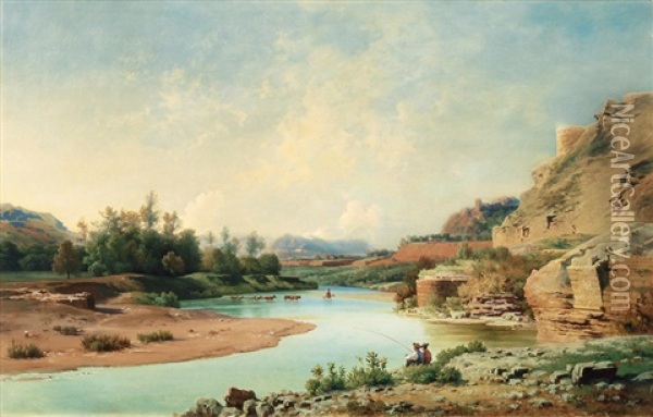 In The Roman Campagna Oil Painting - Ludwig Heinrich Theodor (Louis) Gurlitt