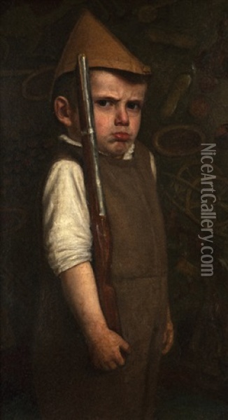 Boy With Gun Oil Painting - Hippolyt Von Pinkas