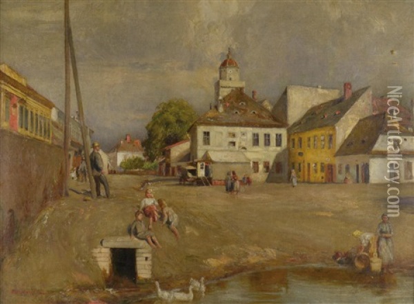 Square In Pohorelice Oil Painting - Samuel Brunner