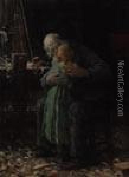Grandfather's Embrace Oil Painting - Francis Luis Mora