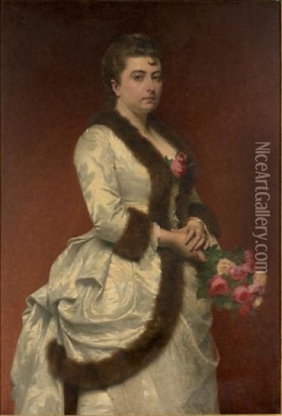 Femme Au Bouquet De Roses Oil Painting - Pierre Auguste Cot