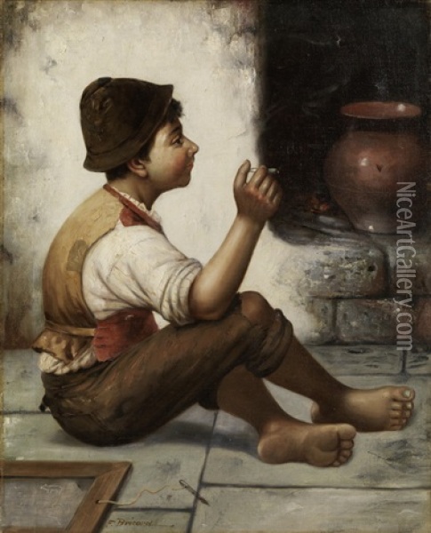 Rauchender Junge Oil Painting - Francois Xavier Bricard