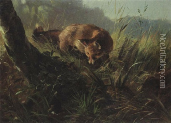 Ein Fuchs Oil Painting - Carl Friedrich Deiker