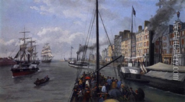 Le Depart Du Bac De Trouville Vers Le Havre Oil Painting - Leon Auguste Asselineau