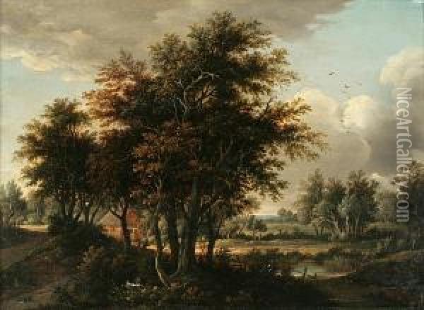 A Landscape With Travelers Oil Painting - Meindert Hobbema