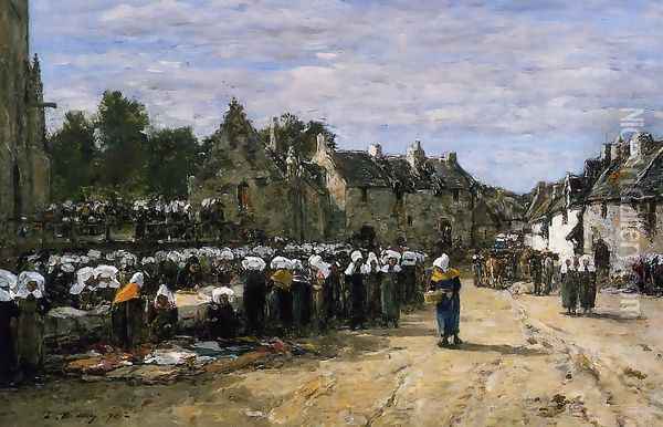 The Market at Landenneau Oil Painting - Eugene Boudin
