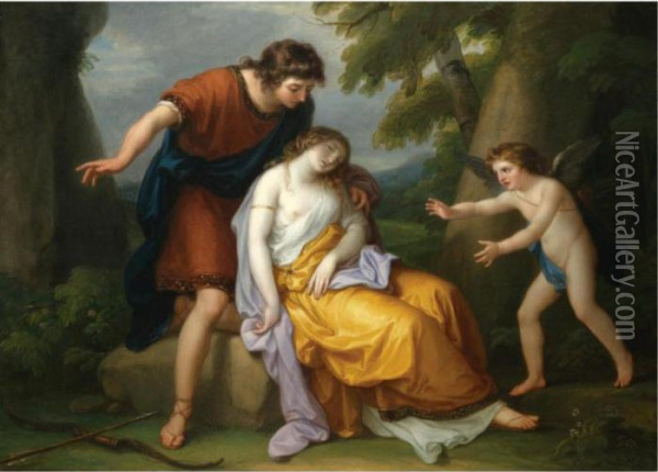 Cephalus With Procris And Cupid Oil Painting - Angelica Kauffmann