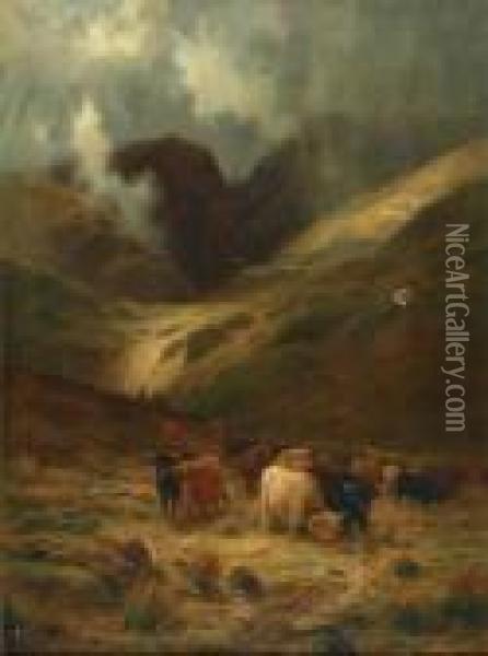 A Gleam Thro' The Rain, A Rossshire Glen Oil Painting - Louis Bosworth Hurt