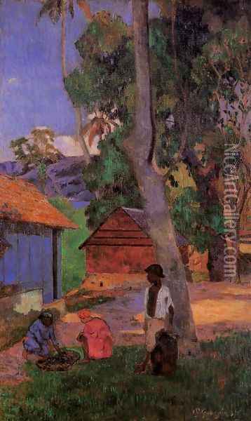 Around The Huts Oil Painting - Paul Gauguin