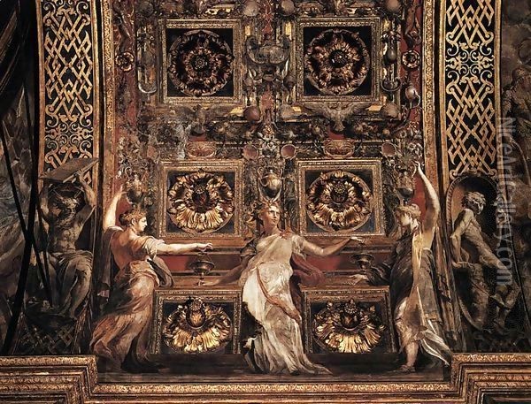 Three Foolish Virgins Flanked by Adam and Eve Oil Painting - Girolamo Francesco Maria Mazzola (Parmigianino)