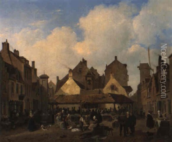 Marche Aux Poissons A Ostende Oil Painting - Francois Antoine Bossuet