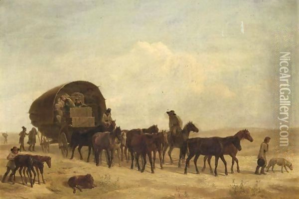 The Caravan Oil Painting - Johann Erdmann Gottlieb Prestel