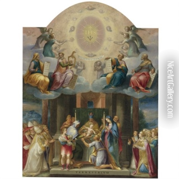 Circumcision Of Christ, With Saints, Prophets And Angels Oil Painting - Cesare Nebbia